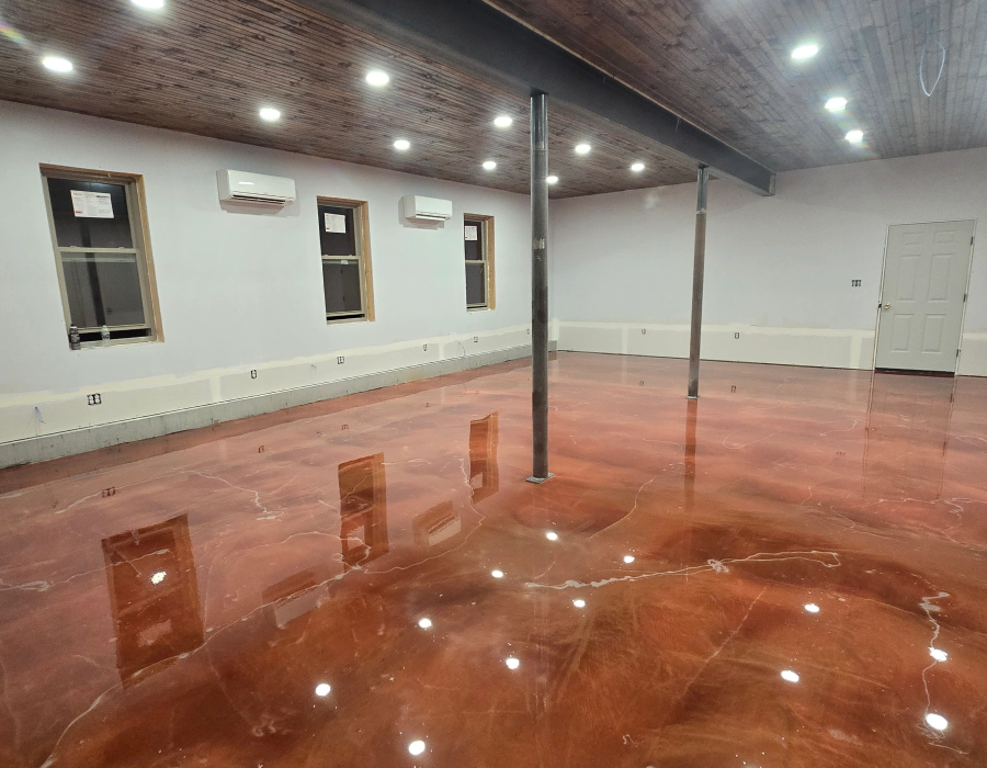 Decorative stained concrete floor by Rockwood Custom Concrete